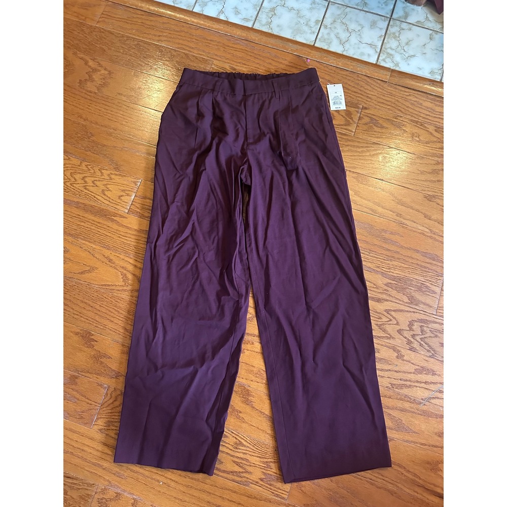 A New Day Burgundy Wide Leg Pleated Trousers Pants Size 10 NWT